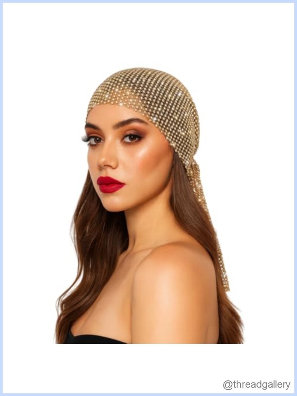 Rhinestone Head Scarf Women Bling Sparkly Stretchy Rave Turban Hat Handmade